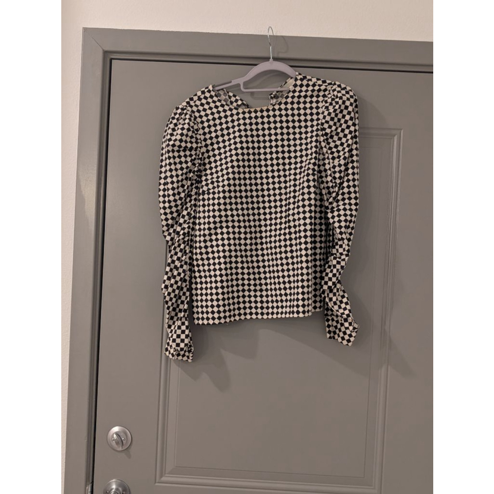 Women's H&M Blouse Size 8 Black and White Checkered